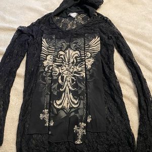 Women’s Black Long Sleeve Top Shirt Blouse Size XL With Beads